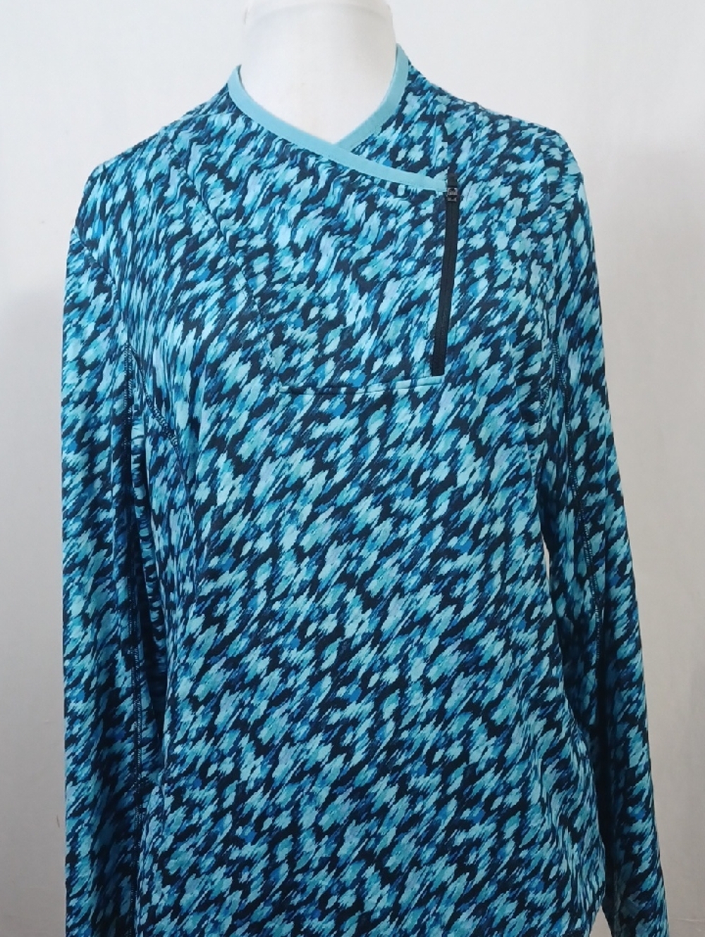 Talbots Teal and Navy Printed Long Sleeve Top
